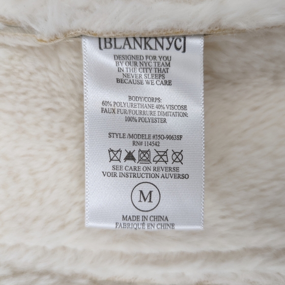 Blank NYC Drape Front Faux Shearling Vegan Leather Vest Ivory Beige - Picture 10 of 10